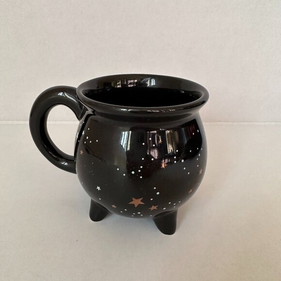 Coffee Mug Ceramic Cup Black w/ Gold & Blue Stars 10 oz - Picture 1 of 6